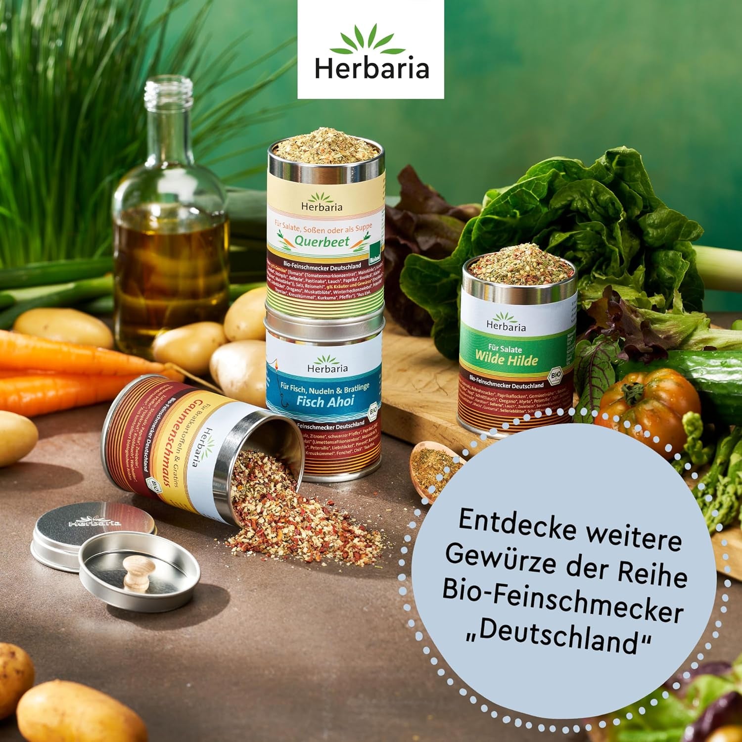 Herbaria Himmel auf Erden bio 100g M-Dose – fertiges Bio-Gewürzsalz für Rind-, Kalb- und Schweinefleisch als Braten oder Kurzgebratenes – in nachhaltiger Aromaschutz-Dose