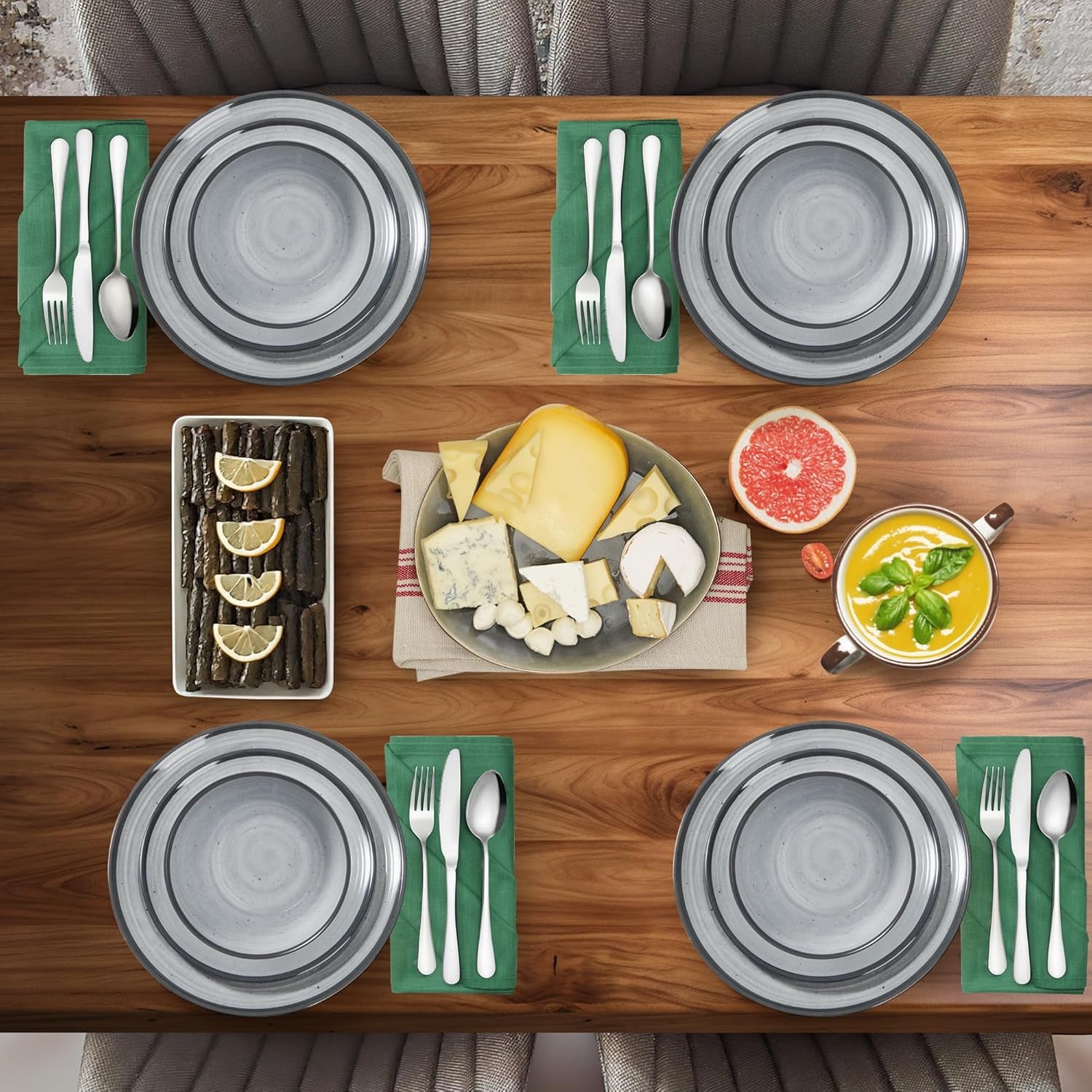 Set de tacâmuri din melamină, format din 24 de piese, pentru 4 persoane, set de farfurii pentru camping - tacâmuri pentru exterior și interior