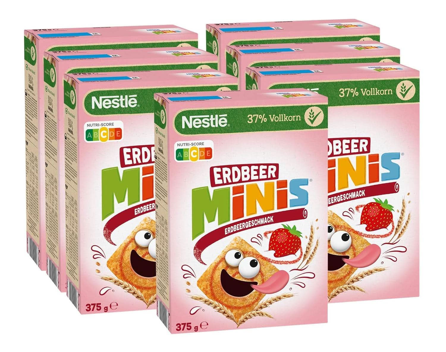NESTLE Strawberry Minis, cereal con sabor a fresa y harina integral, set 7 x 375 gramos Cereales Naty Shop