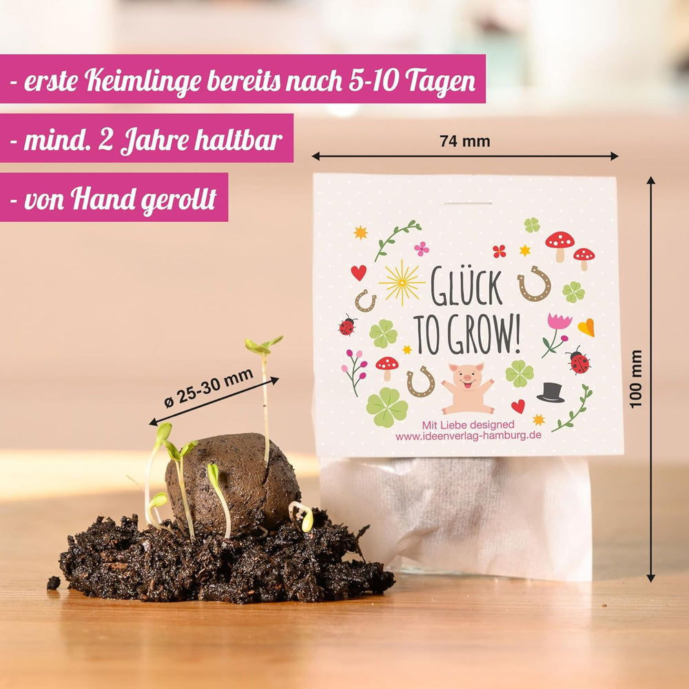 10x "Glück to grow" Semenbomben als Glückbringer 2026 & Blumensamen Geschenk | Mitbringsel Erwachsene & kleine Gastgeschenke Silvester - Kleeblatt Glückbringer Prüfung - inkl. Conjunto de tarjetas de regalo