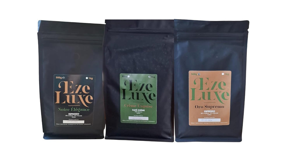 Cafea Espresso Noire Elegance 1kg - 50% Arabica și 50% Robusta/Brazilia și India - prăjire medie, puternică și cremoasă, ciocolată neagră - intensitate 8 - espressor gratuit