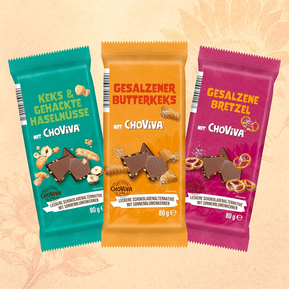 Galletas de Mantequilla Salada y ChoViva, barra de 80g, elaboradas con chocolate alternativo con pipas de girasol