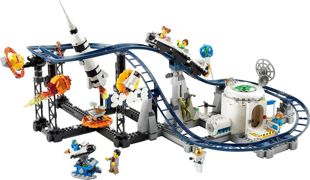 LEGO 31142 Creator Kit de juguetes de montaña rusa espacial 3 en 1 para niños con carros funcionales, se convierte en una torre de caída libre o carrusel con cohetes y ladrillos brillantes Juegos de construcción Besuche den LEGO-Store