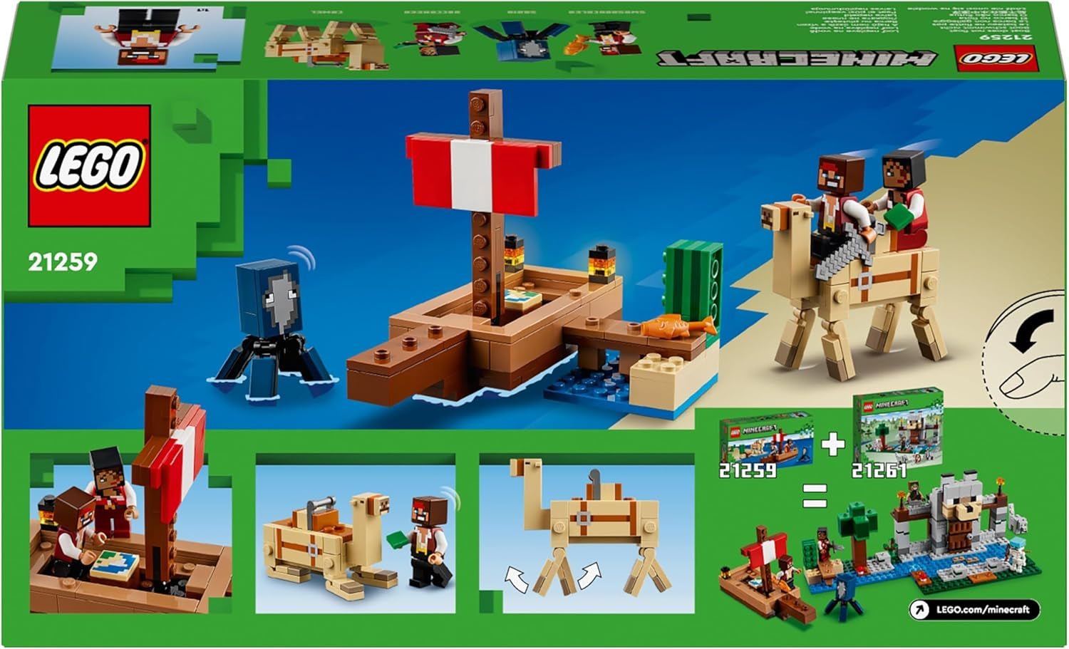 LEGO Minecraft El Viaje del Barco Pirata Calamar y Camello Figura Pirata Juguete Construcción de Barcos Juego de rol Regalo para niños y niñas 8 años 21259 Juegos de construcción Besuche den LEGO-Store