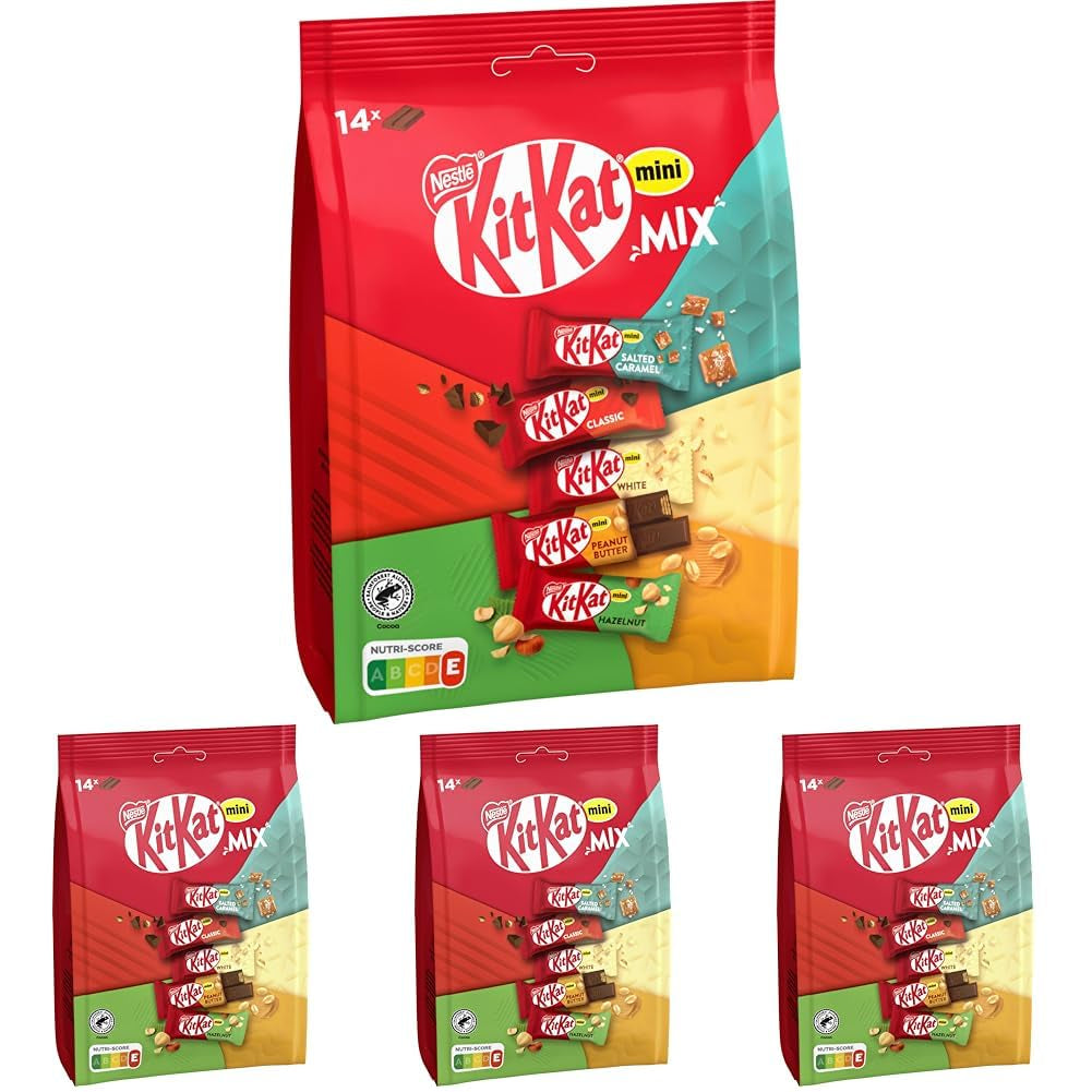 Nestlé Mini Mix Barras de chocolate Cinco deliciosos sabores 14 barras Paquete de 4 (1 bolsa x 197,4 g)