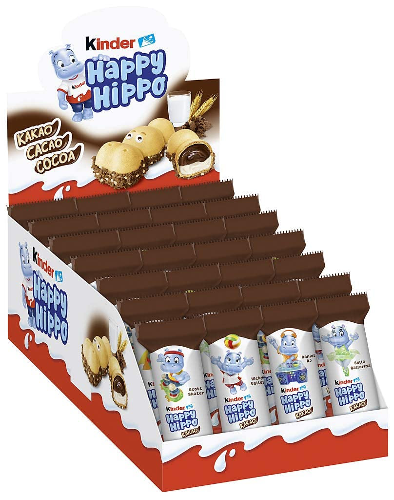 Kinder Happy Hippo Avellana - Obleas Crujientes Especiales con Leche y Crema de Avellanas - Dulces de Carnaval y Mardi Gras - 1 paquete que contiene 5 barritas individuales de 20,7g cada una