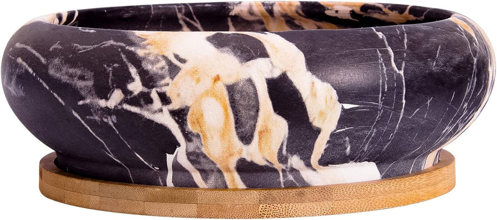 Ghivece mari pentru plante suculente cu farfurioare din bambus, jardiniere ceramice pentru cactus de 18,5 cm, ghivece rotunde pentru flori, recipiente pentru bonsai pentru grădină, birou, decorare birou