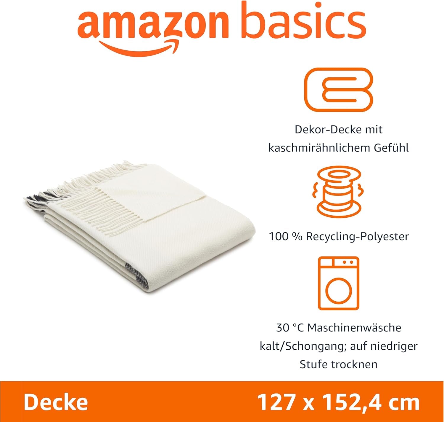 Amazon Basics Manta ligera de poliéster reciclado, manta acogedora para decoración de habitaciones, 127 x 152 cm, blanco marfil con estampado azul Camas y mantas a cuadros Besuche den Amazon Basics-Store