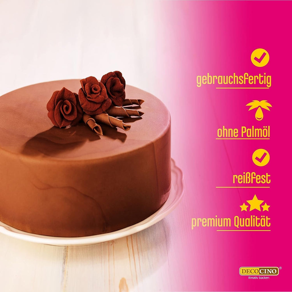 DECOCINO Fondant Schoko – 250 G – Ideal Zum Verzieren Von Kuchen, Torten, Cupcakes – Palmölfrei & Vegan Glazuri si Decor Naty Shop