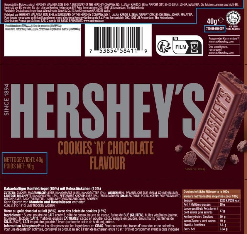 Cookies 'n' Chocolate, paquete de 24 (24 x 40 g) - Chocolate con leche que se derrite en la boca con trozos de galleta crujientes