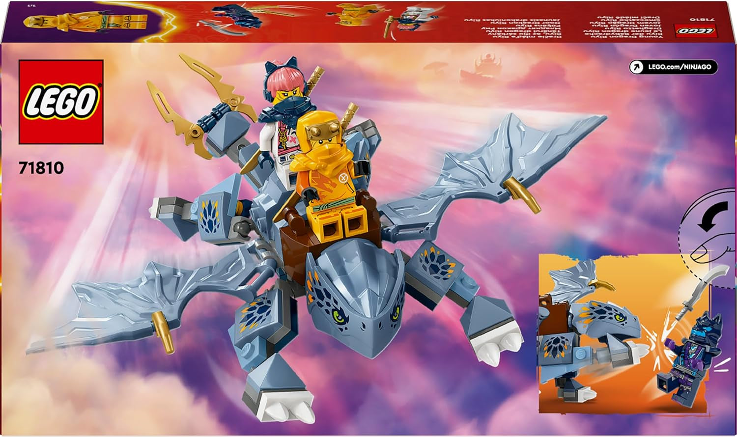 LEGO NINJAGO Riyu, el Dragón Bebé, Juguete Dragón con 3 minifiguras, Juguete Ninja para construir para niños y niñas de 6 años, Regalo lleno de acción para niños 71810 Juegos de construcción Besuche den LEGO-Store