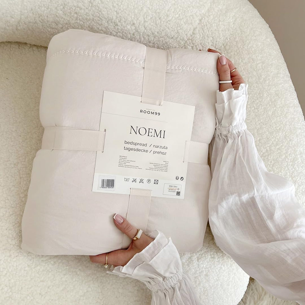 ROOM99 Noemi Elegante colcha en color crema 170 X 210 Cm Colcha versátil como colcha o sofá Manta para cama y sofá Estilo edredón Ideal como colcha Camas y Mantas Besuche den ROOM99-Store