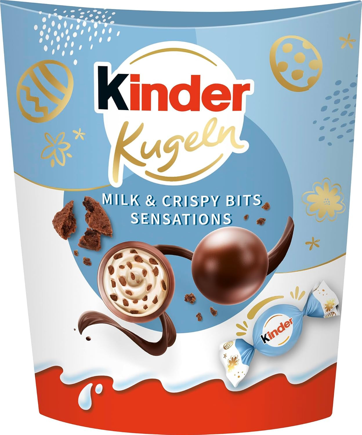 Kinder Balls Milk & Crispy Bits Sensations 90g – Bolas de chocolate con leche con relleno de leche y chips de cacao – Chocolate de Pascua, dulces de Pascua – Regalo y souvenir de Pascua