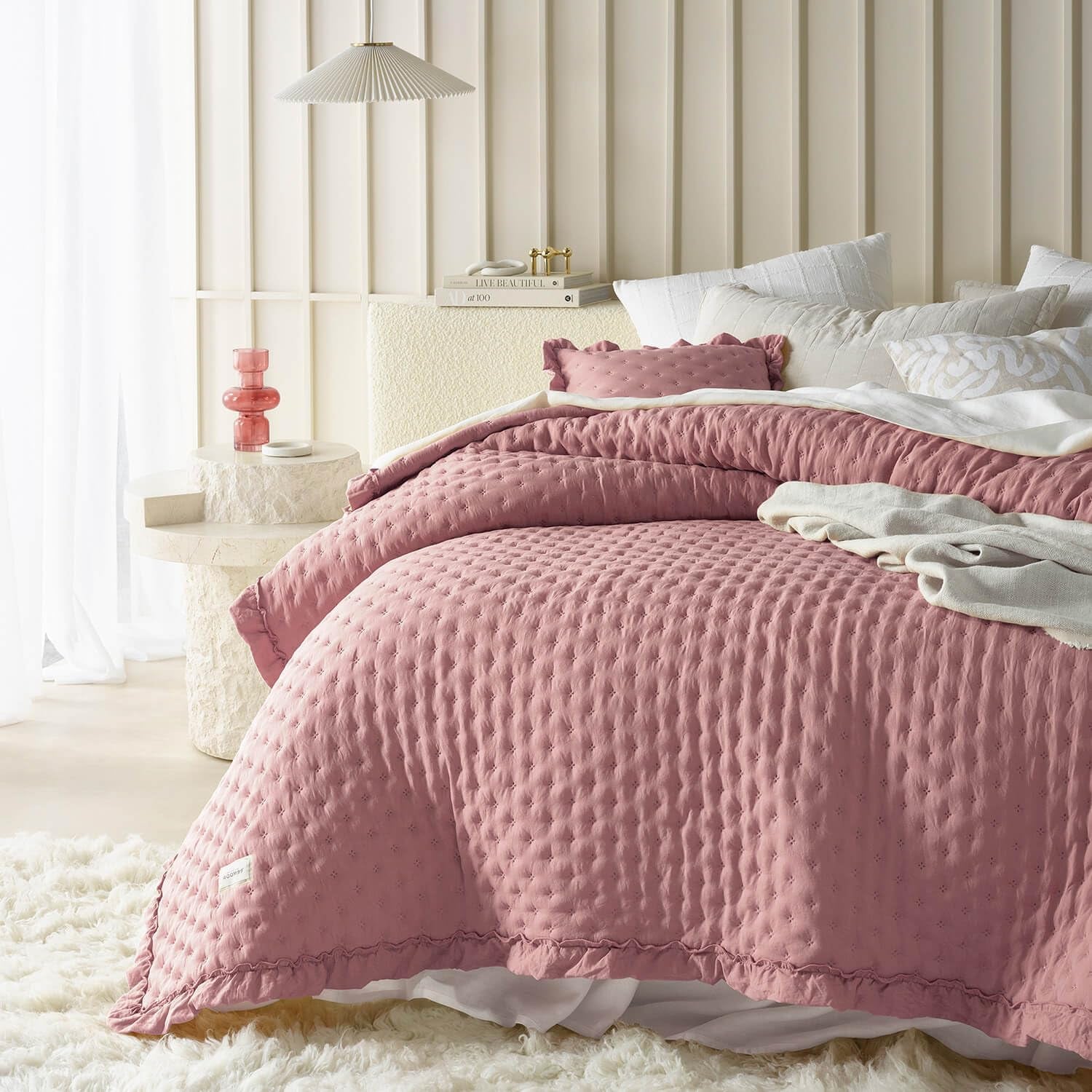 Molly Elegante colcha en color rosa empolvado 170 X 210 cm Colcha versátil como colcha o sofá Manta para cama y sofá Estilo manta Ideal como colcha Camas y mantas Besuche den ROOM99-Store Rosa 220X240