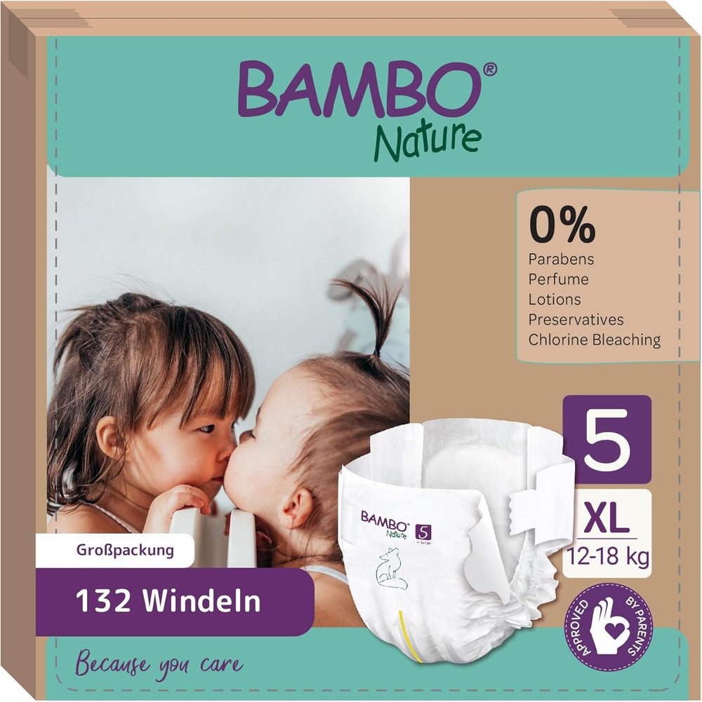Pañales para bebé Bambo Nature, tamaño 1 (2-4 kg), caja mensual de 132 unidades | Pañales Premium con protección mejorada contra fugas | Máxima comodidad y libertad para los recién nacidos | Pañales testados dermatológicamente