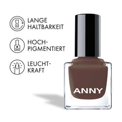 ANNY Esmalte de uñas - Esmalte de uñas de color de alta calidad, duradero, resistente a las astillas y de secado rápido, color: rojo hermana - marrón moca elegante - 15 ml