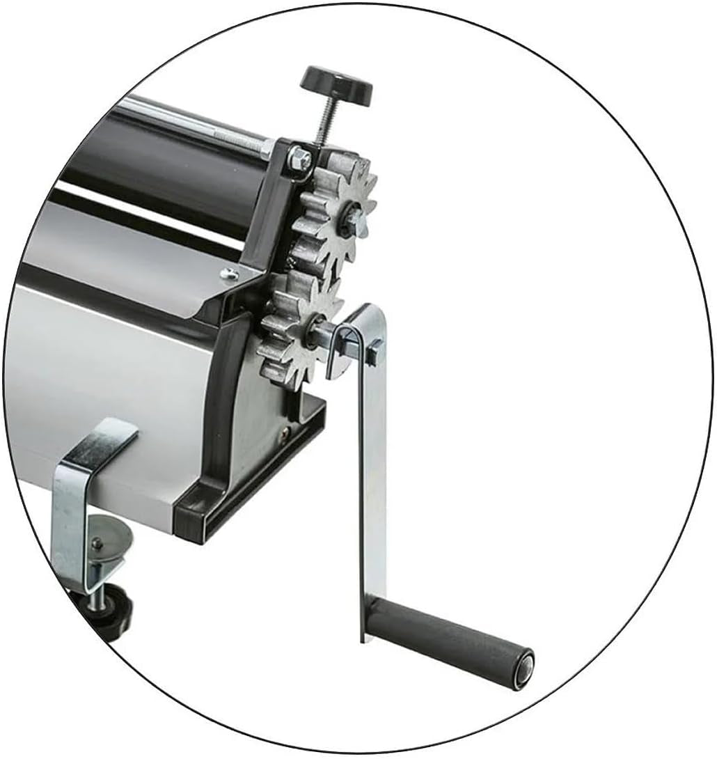 DKN Máquina para enrollar masa de pizza con manivela, 48,8 cm, máquina para hacer fideos, teigfolie con rodillos anti-empuñaduras y control Dicken - Construcción en acero macizo y aluminio