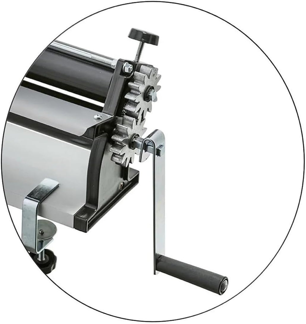 DKN Máquina para enrollar masa de pizza con manivela, 48,8 cm, máquina para hacer fideos, teigfolie con rodillos anti-empuñaduras y control Dicken - Construcción en acero macizo y aluminio