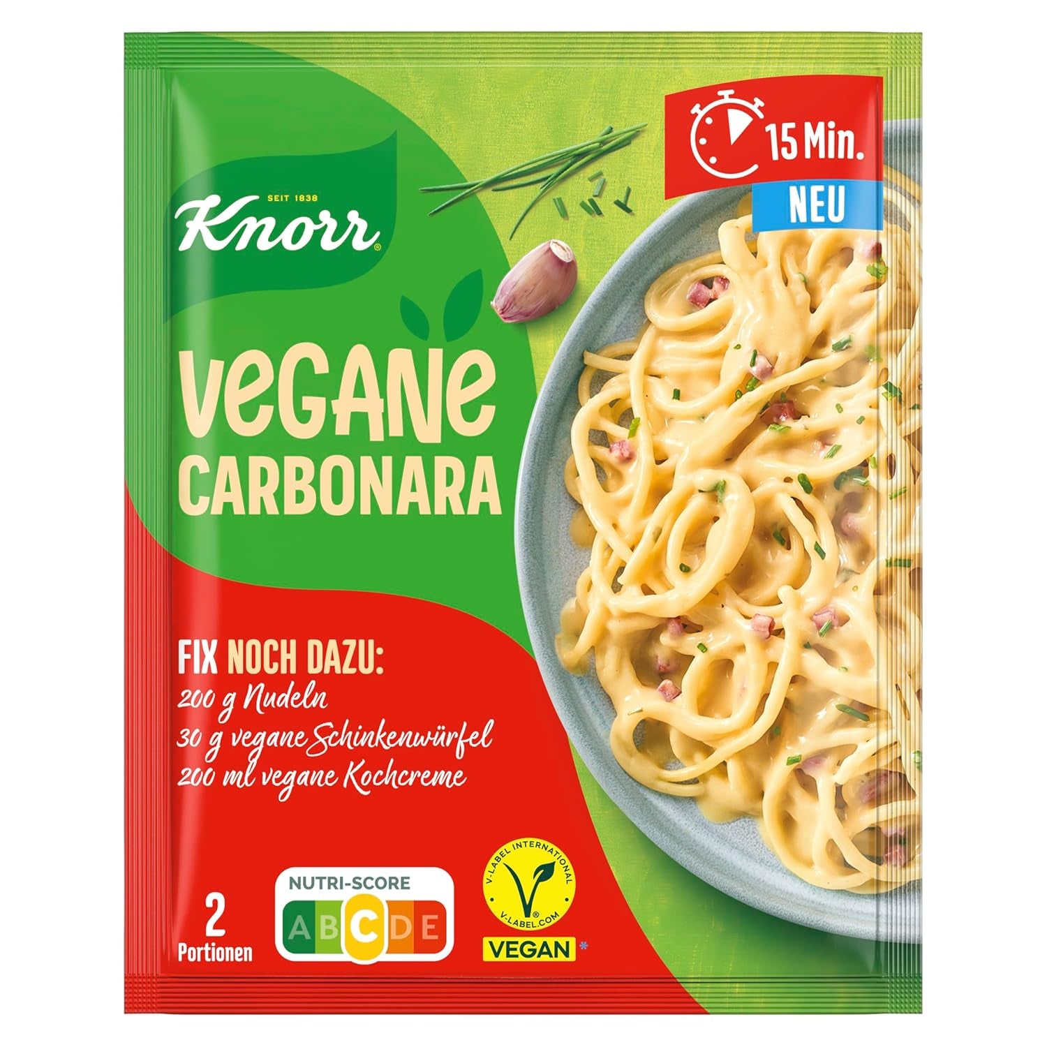 Knorr Fix Vegane Carbonara für eine leckere vegane Pasta ohne geschmacksverstärkende Zusatzstoffe 2 Porciones