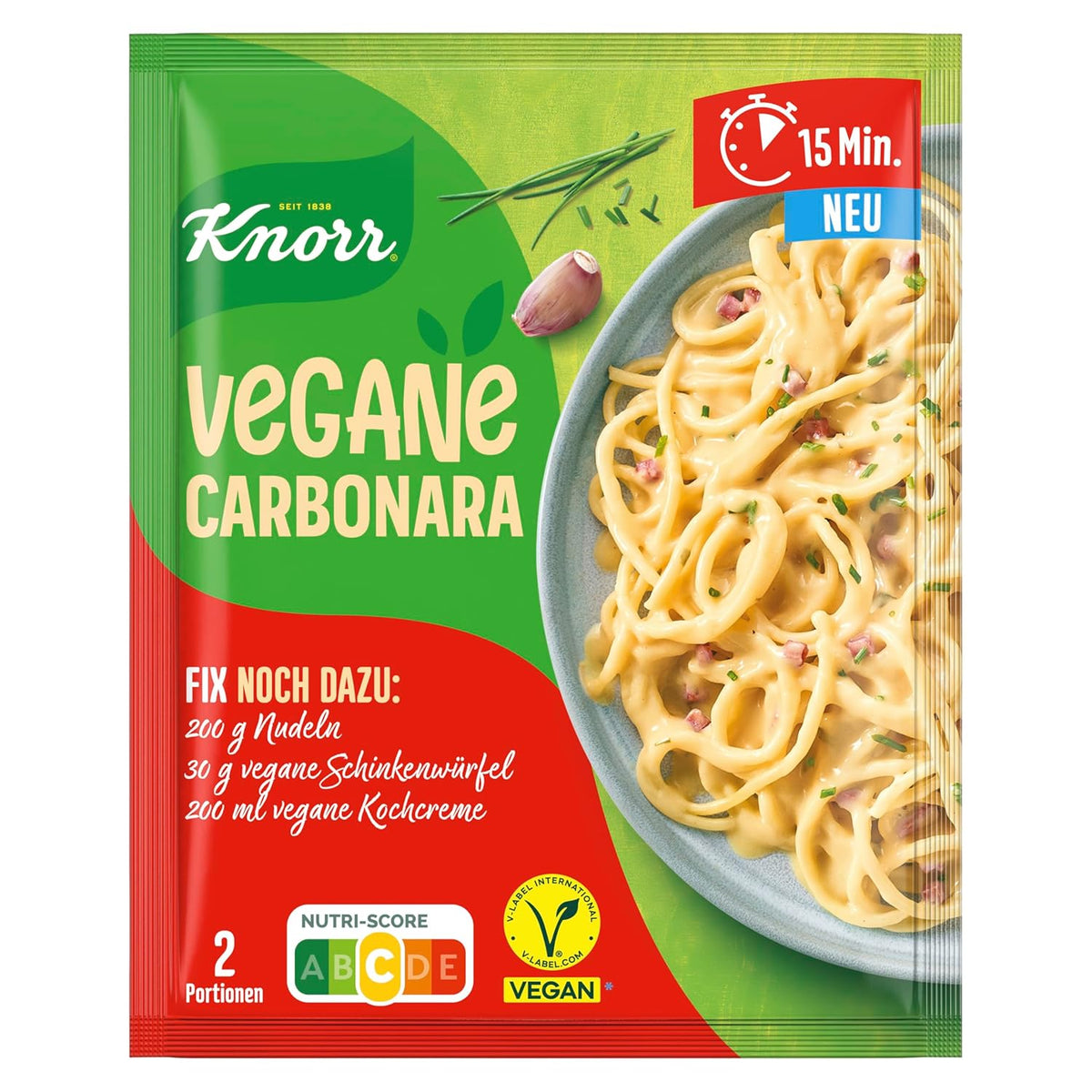 Knorr Fix Vegane Carbonara für eine leckere vegane Pasta ohne geschmacksverstärkende Zusatzstoffe 2 Porciones