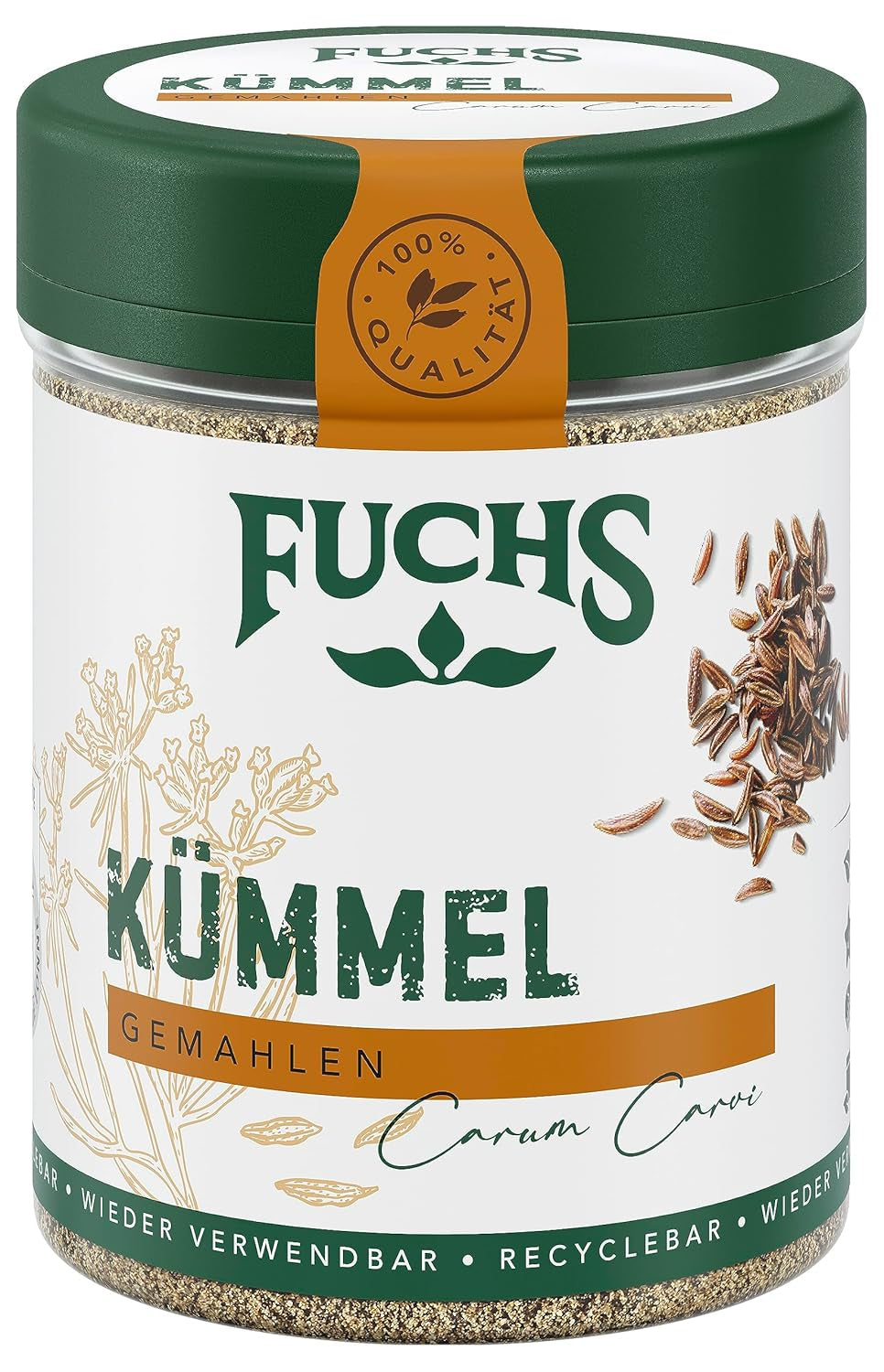 Fuchs Gewürze - Kümmel gemahlen - klassisches Gewürze für daftige Gerichte wie Chili con Carne - ingredientes naturales - 55 g en wiederverwendbarer, recyclebarer Dosis