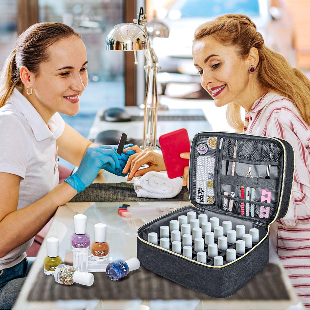 Nagellack Organizer Tasche, Doppelschicht Nagellack Aufbewahrung Box, Organizer Koffer Für Nageldesign Kosmetiktasche Für 30 Flaschen Neonail Base(15Ml-0.5 Fl.Oz) & 1 Nagellampe(Schwarz)