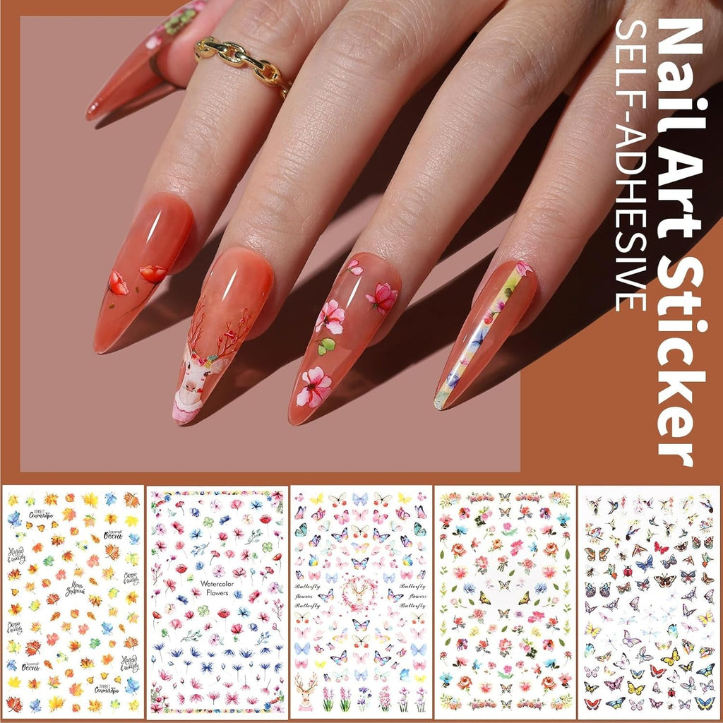 FANDAMEI Pinsel Für Gelnägel, 15 Pcs Nagel Pinsel, 5 Blätter Nagelsticker, Strasssteine Nägel, Nageldesign Set, Nageldesign Zubehör, Nail Art Pinsel Set, Nailart Pinsel Und Dekorationen Set