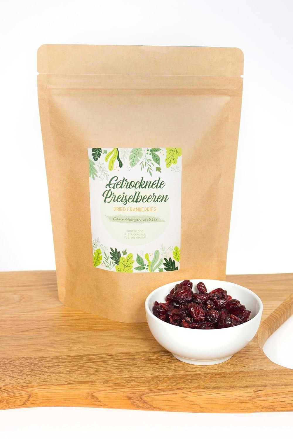 FOOD&WOOD® Merișoare uscate întregi 500g | Merișoare uscate | 1A calitate | Dulci natural | ideale ca gustare, în iaurt sau pentru coacere | fără zahăr adăugat | Uscate | nesulfurate. Produse deshidratate Naty Shop