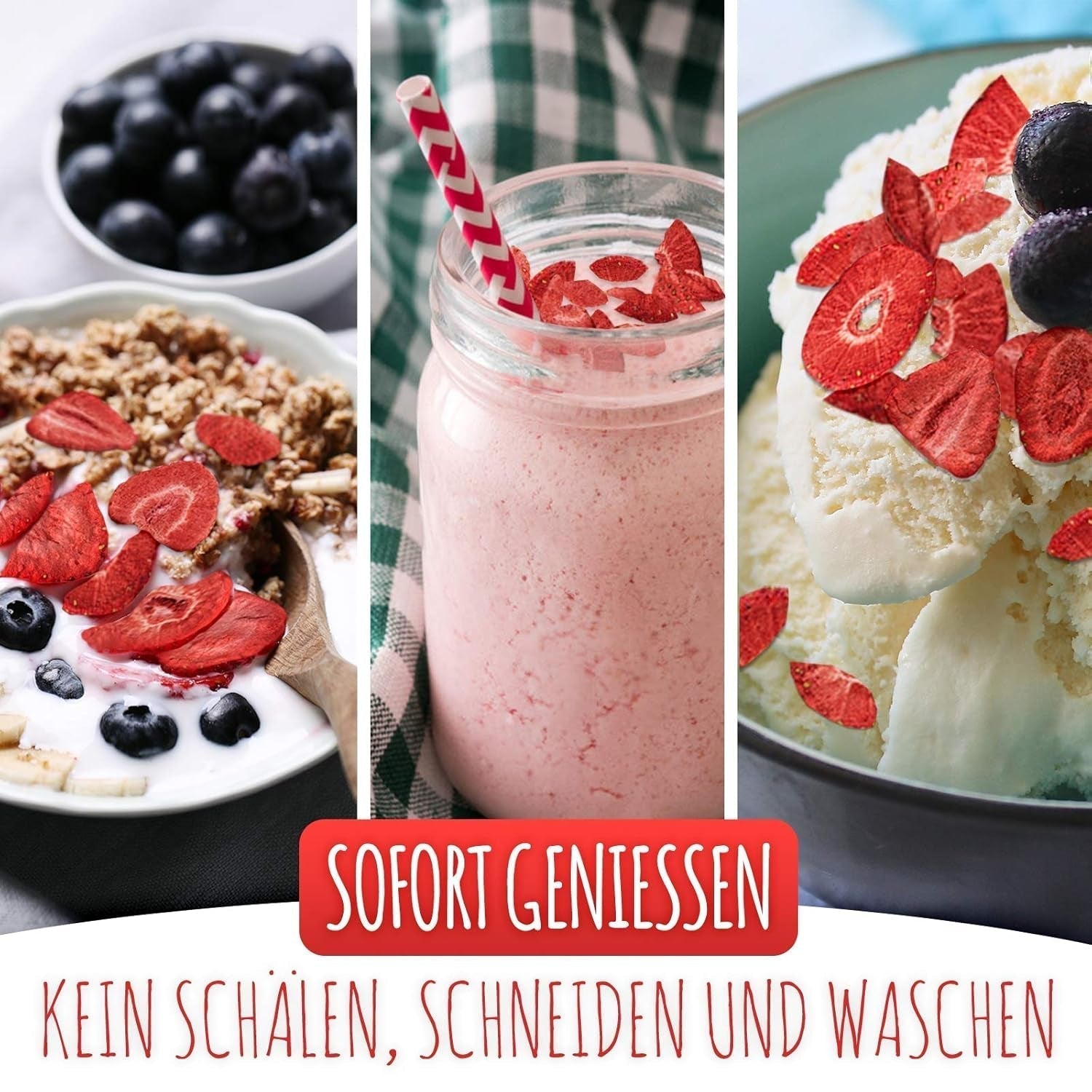 FREEZE-DRIED STRAWBERRIES 300g, fructe fructate liofilizate în felii, fără aditivi, fabricate în Germania Produse deshidratate Naty Shop