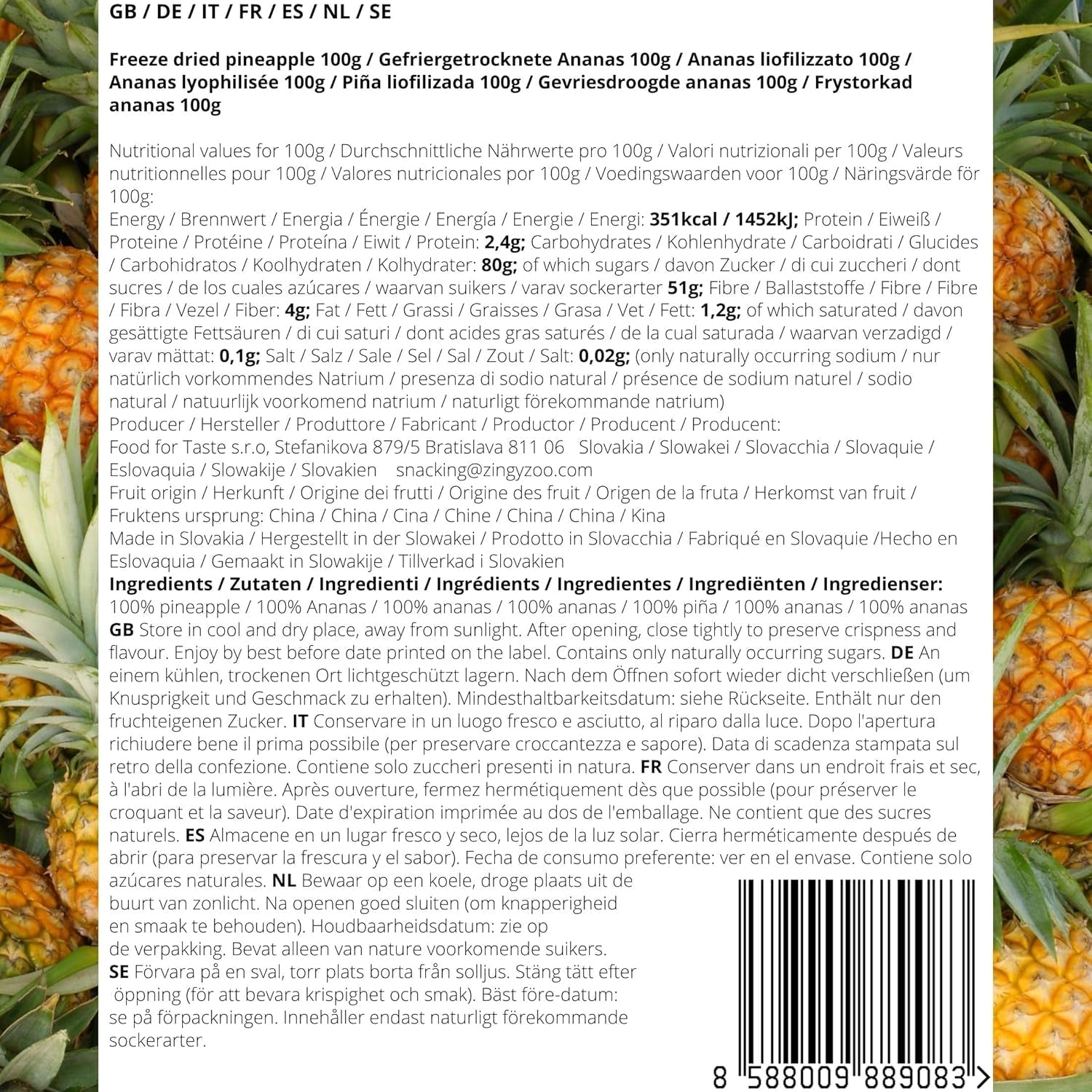 Fructe liofilizate | Ananas 100% pur Fructe liofilizate Ananas liofilizat | Fructe liofilizate fără zahăr adăugat | Ananas liofilizat crocant - aromat - delicios ZingyZoo Produse deshidratate Naty Shop