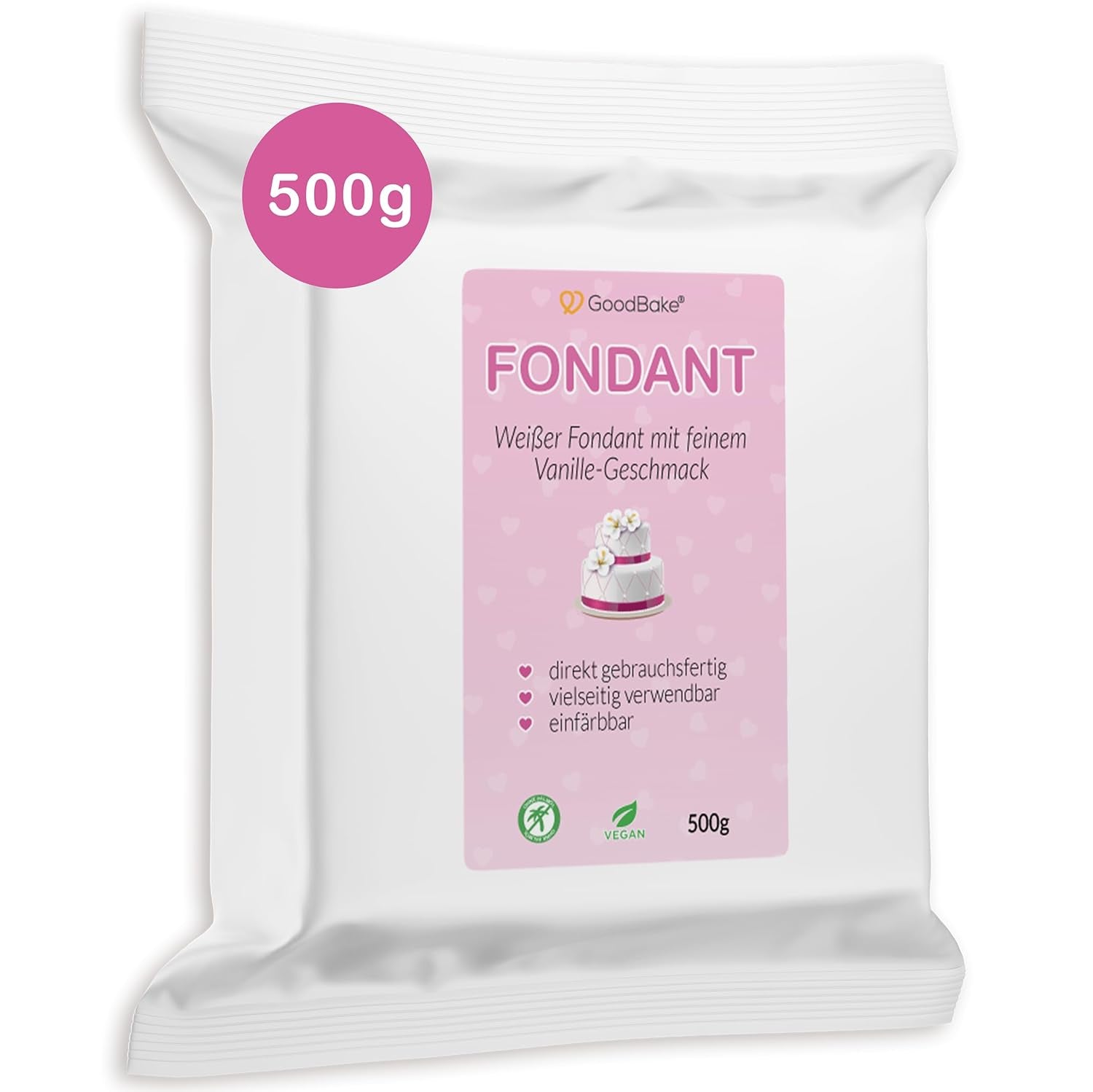 GoodBake fondant negru 500g, fondant rulat pentru acoperirea, modelarea, decorarea prăjiturilor, figurilor, florilor de zahăr și multe altele, fără ulei de palmier, vegan, fără gluten Pasta de zahar Naty Shop Alb