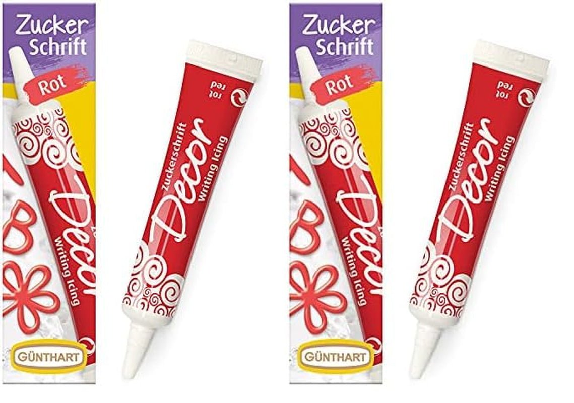Günthart BackDecor 25 gr litere de zahăr ALB pentru orice desert în culoare albă din zahăr pentru litere și modele frumoase, 1 pachet (25 gr) Pasta de zahar Naty Shop 25 G (pachet de 2) Font zahăr roșu