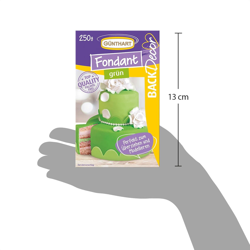 Günthart BackDecor 250 fondant verde, 100% vegan, fără ulei de palmier, rezistent la rupere pentru a acoperi prăjituri și produse de patiserie, potrivit pentru modelare, pachet de 2 (1 x 250 g) Pasta de zahar Naty Shop