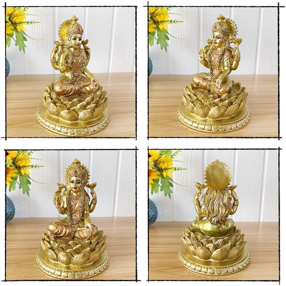 Hindu Goddess Laxmi Lotus Sculptura - Indian God Lord Lakshmi Puja Statue - India Murti Idol Figurine Pooja Item Diwali Gifts Statuete si sculpturi Naty Shop