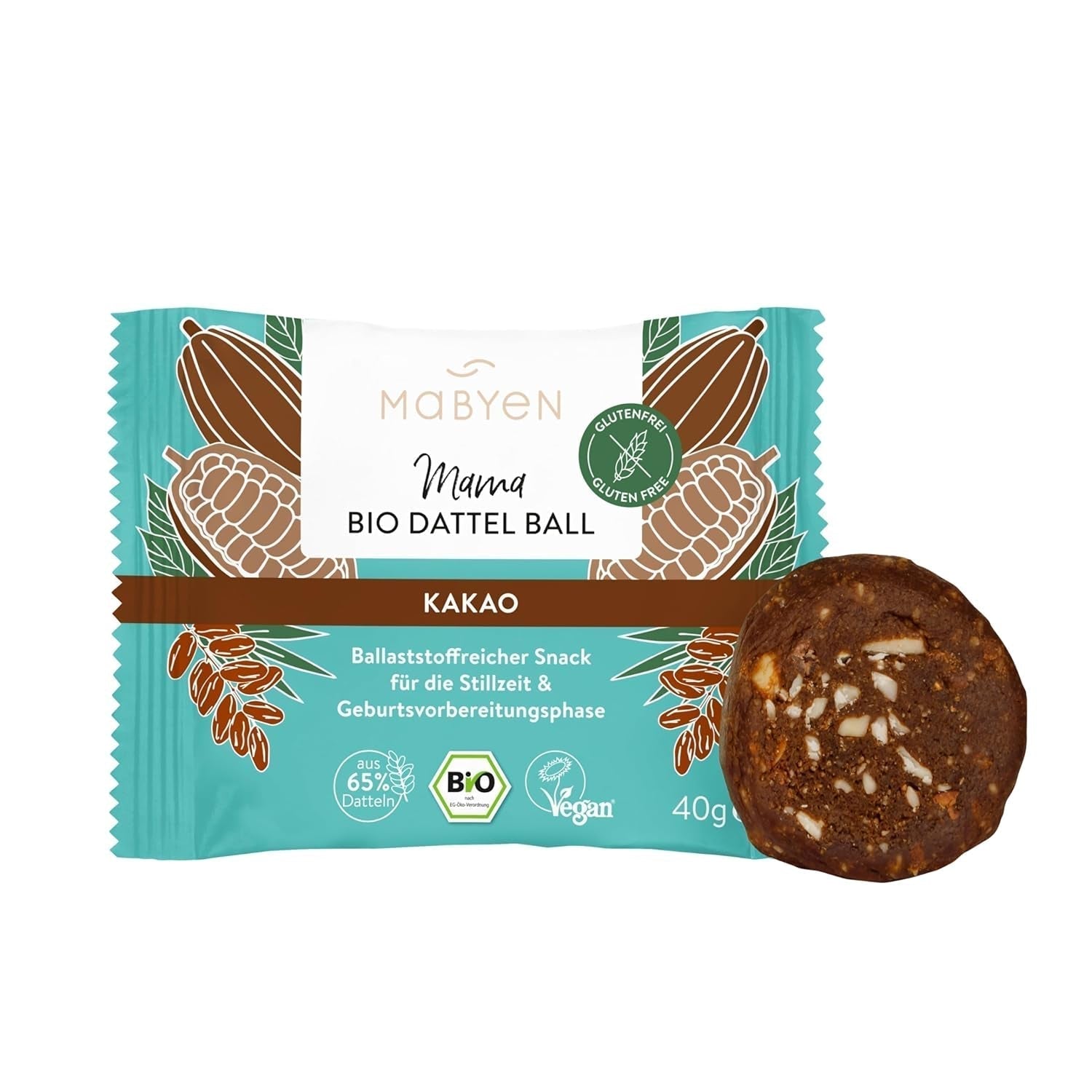MABYEN Energy Balls Date Organic 20 buc. | Date Balls - Gustări sănătoase fără zahăr pentru sarcină și alăptare - Baton proteic cu fructe uscate - Cu aromă de cacao Produse deshidratate Naty Shop