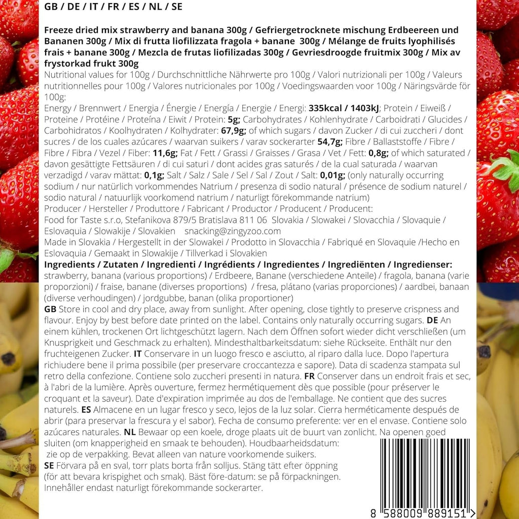Mix de fructe liofilizate ErdBana XL 300g | Banane liofilizate + căpșuni liofilizate Set degustare fructe liofilizate | Mix de fructe liofilizate căpșuni și banane | ZingyZoo Produse deshidratate Naty Shop