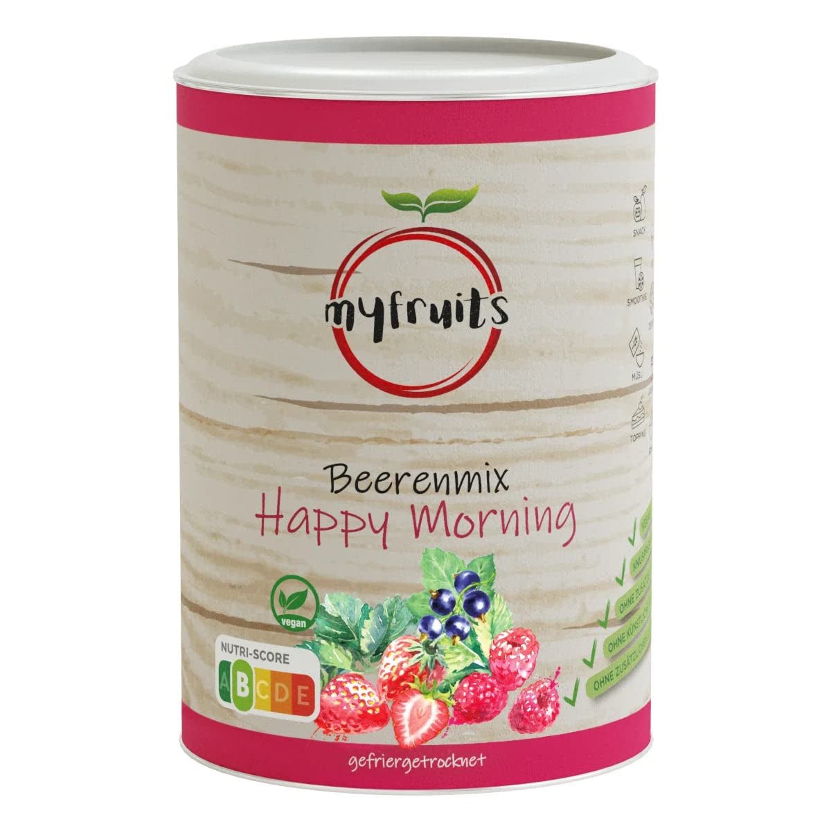 myfruits mix de fructe de pădure, 300g, mix de fructe și fructe de pădure liofilizate, fără zahăr adăugat, căpșuni, zmeură, coacăze roșii, mix de fructe uscate Produse deshidratate Naty Shop 100 G (1 pachet)