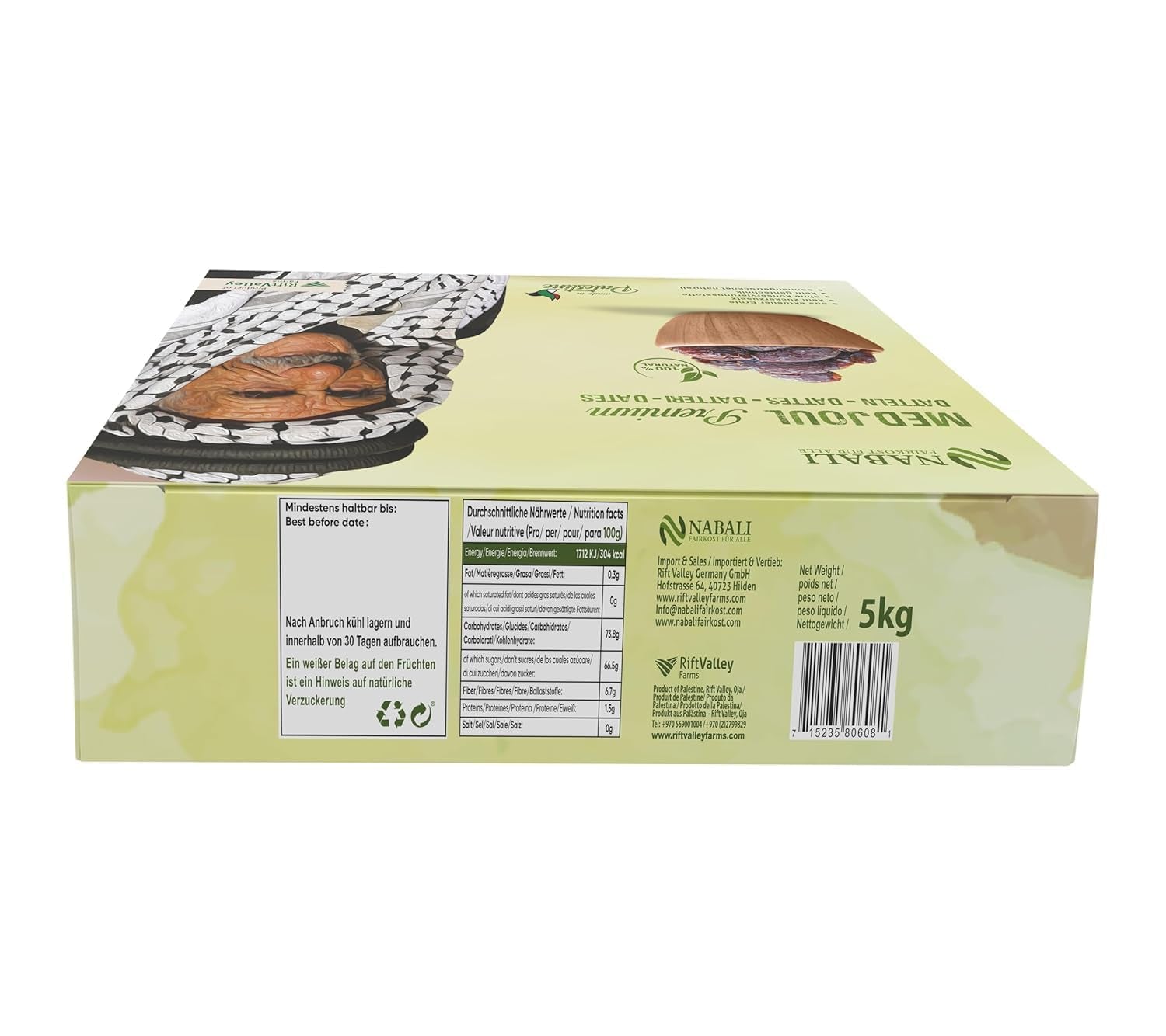 NABALI FAIRKOST FOR ALL Curmale Medjool Medjoul din Palestina - 100% naturale vegan aromate tradiționale proaspete și orientale I fără conservanți 5 kg (1 pachet), Small/Medium Produse deshidratate Naty Shop