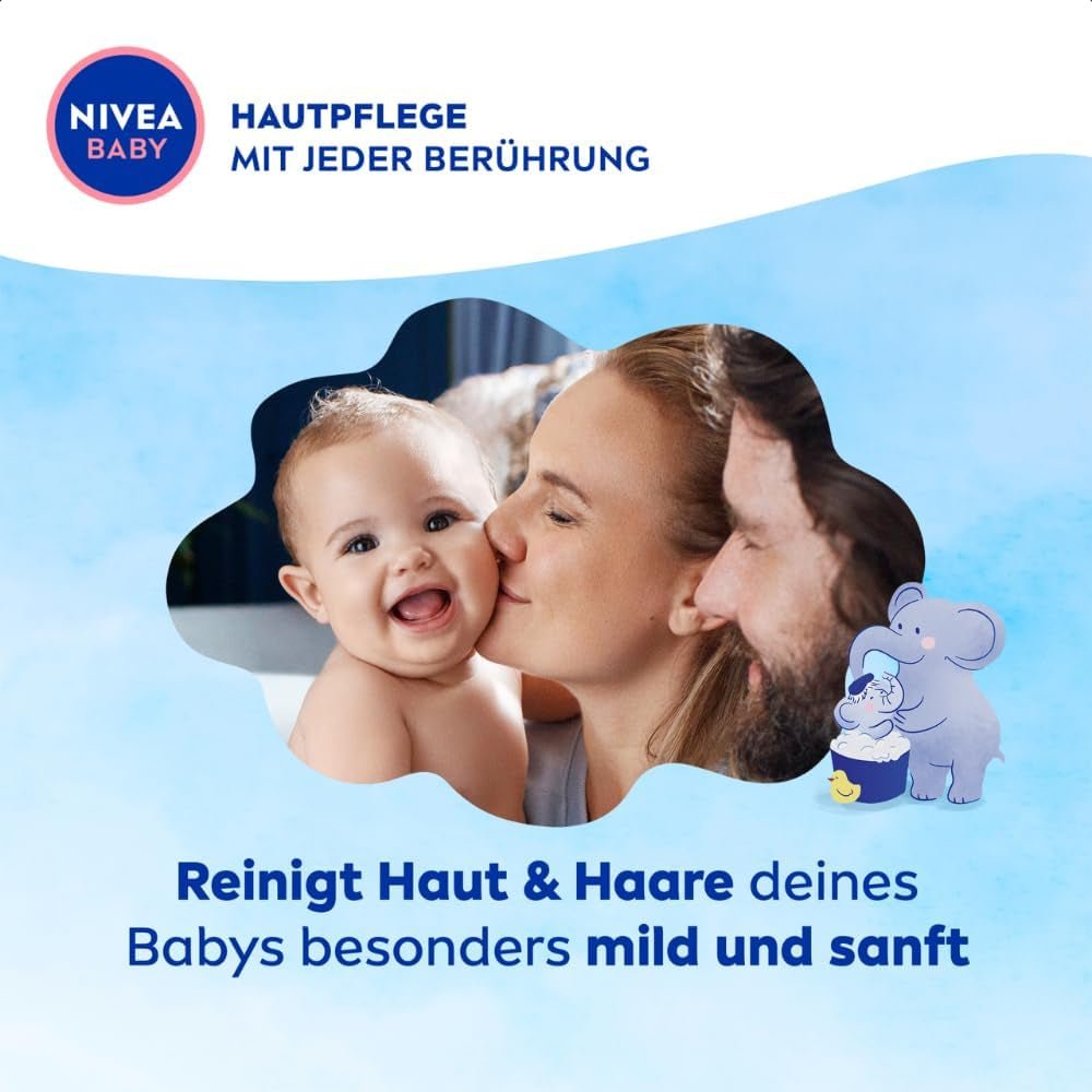 NIVEA BABY head to toe bath & shampoo, șampon blând vegan pentru copii pentru piele și păr cu ulei de migdale, gel de duș relaxant cu formulă hipoalergenică fără parabeni și microplastice (200 ml) Copii - Baie si Skincare Naty Shop