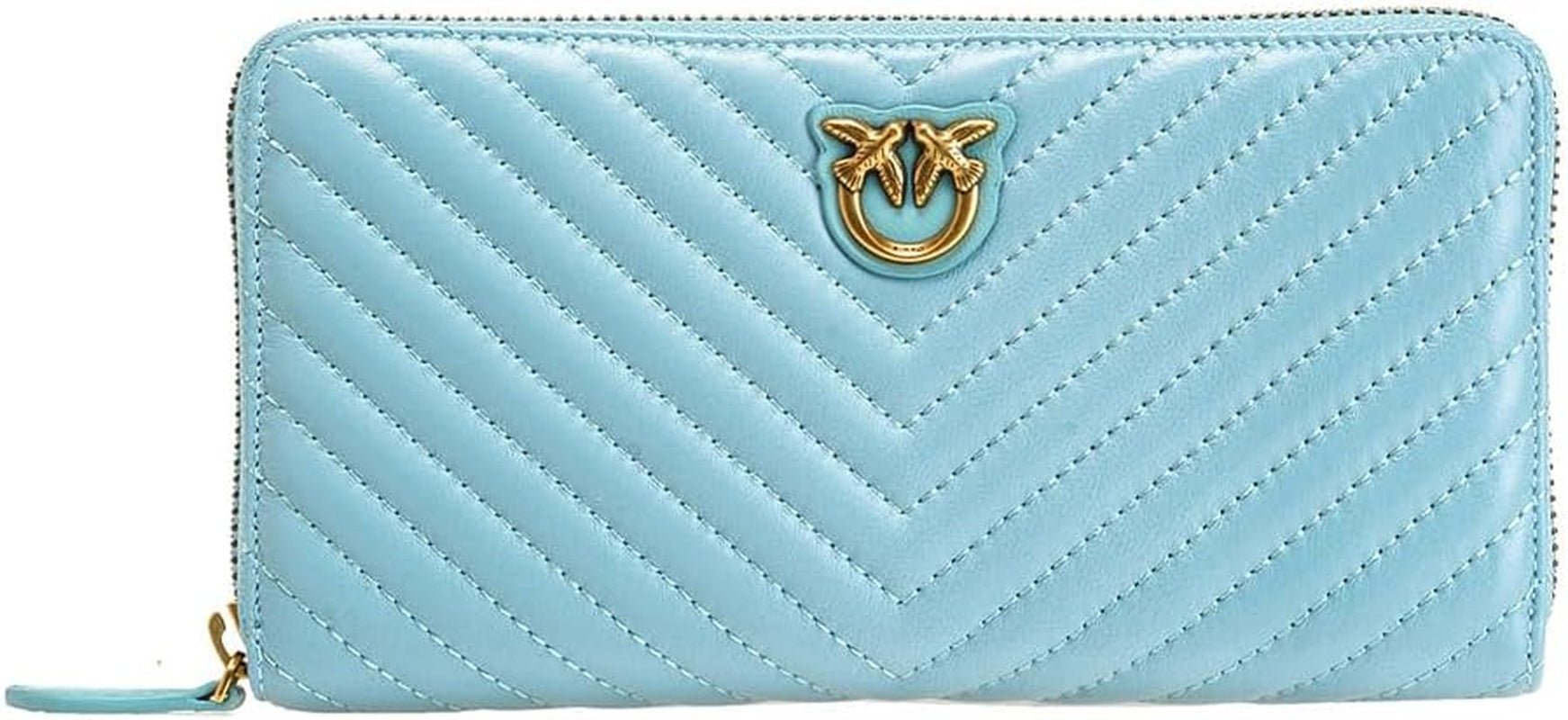 Pinko Women's Ryder Zip Around Sheep Nappa C Travel Accessories Wallet Portofel Femei Naty Shop E52Q_Light blue Mare-Antique Gold U