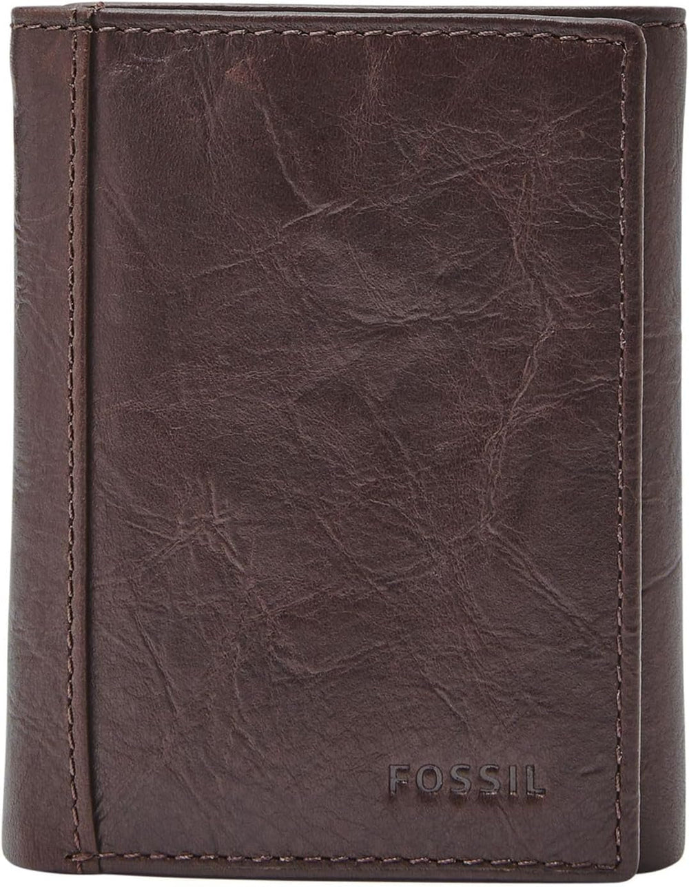 Portofel trifold din piele Neel pentru bărbați Fossil 8,255 cm L x 1,905 cm l x 10,16 cm H Portofel Barbati Naty Shop Maro