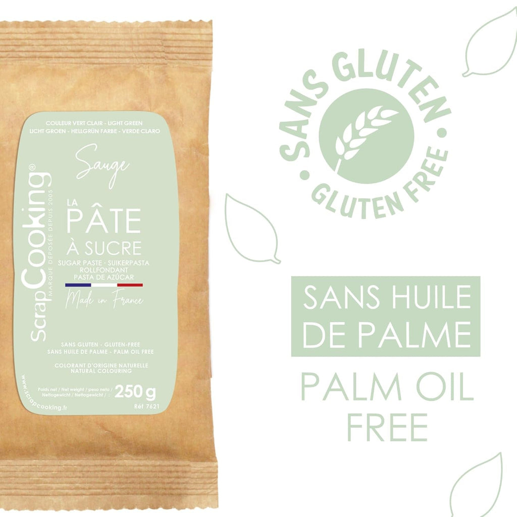 ScrapCooking - Pâte Ã Sucre Vert Sauge 250g - Colourant d'Origine Naturelle - Sans Gluten, Sans Huile de Palme - Pour Gâteaux, Pâtisseries Anniversaire - Vert Pastel - Fabriquée en France - 7621 Pasta de zahar Naty Shop
