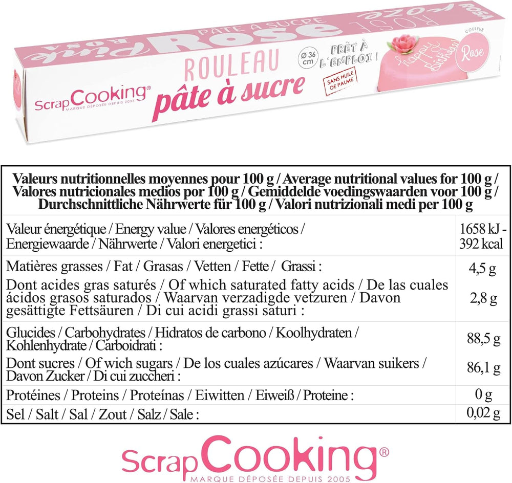 ScrapCooking - Roll fondant roz â'¬ 36 cm - Fondant negru rulat 430 g - Cake topper decorare topper fondant pentru prăjituri, coacere, aniversări, petreceri - Roz - 7264 Pasta de zahar Naty Shop