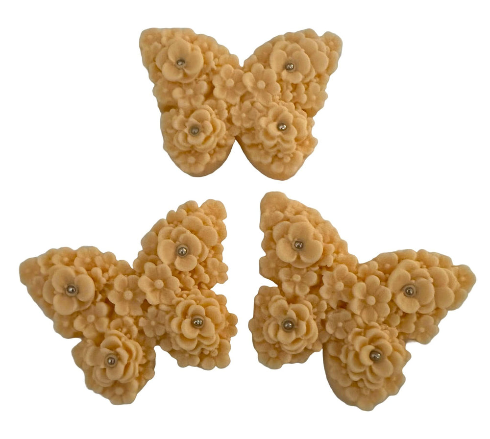 Set 3 decoratiuni comestibile din zahar, Fluturi somon Decoratiuni din Pasta de Zahar Nati Shop