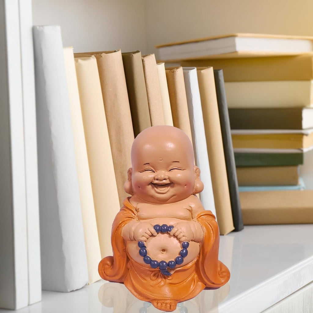 Statuetă Buddha râzând cu rozariu - Figurină inspirată și veselă - Talisman norocos plin de pozitivitate - Idee de cadou drăguță și spirituală - -H 10 cm - Zen'Light Statuete si sculpturi Naty Shop