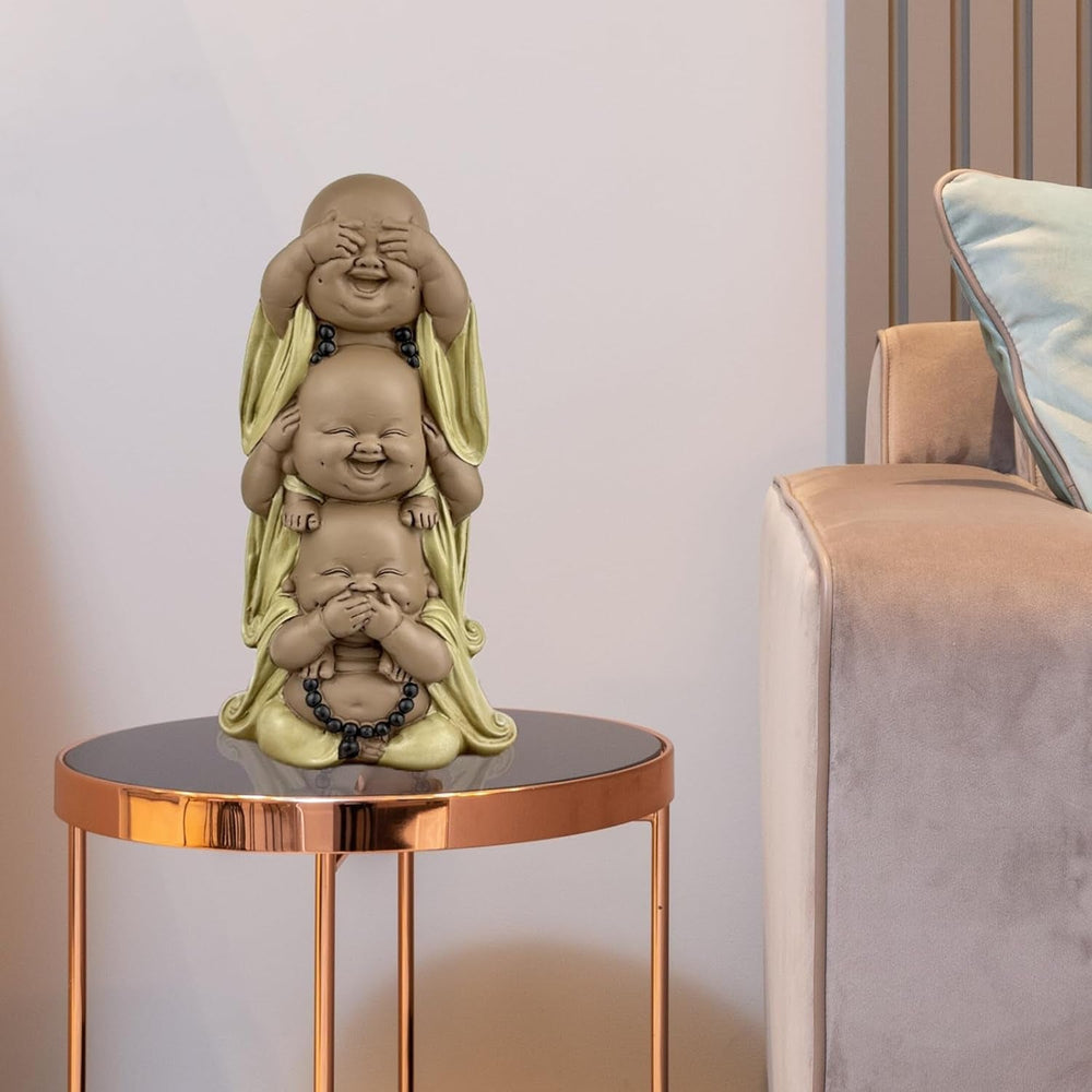 Statuie 3 Buddha râzând - Nu vezi nimic - Nu auzi nimic - Nu spui nimic - Baby Buddha Ansamblu simbolic - Stare de spirit pașnică și veselă - Decor Zen -H 18 cm - Zen'Light Statuete si sculpturi Naty Shop