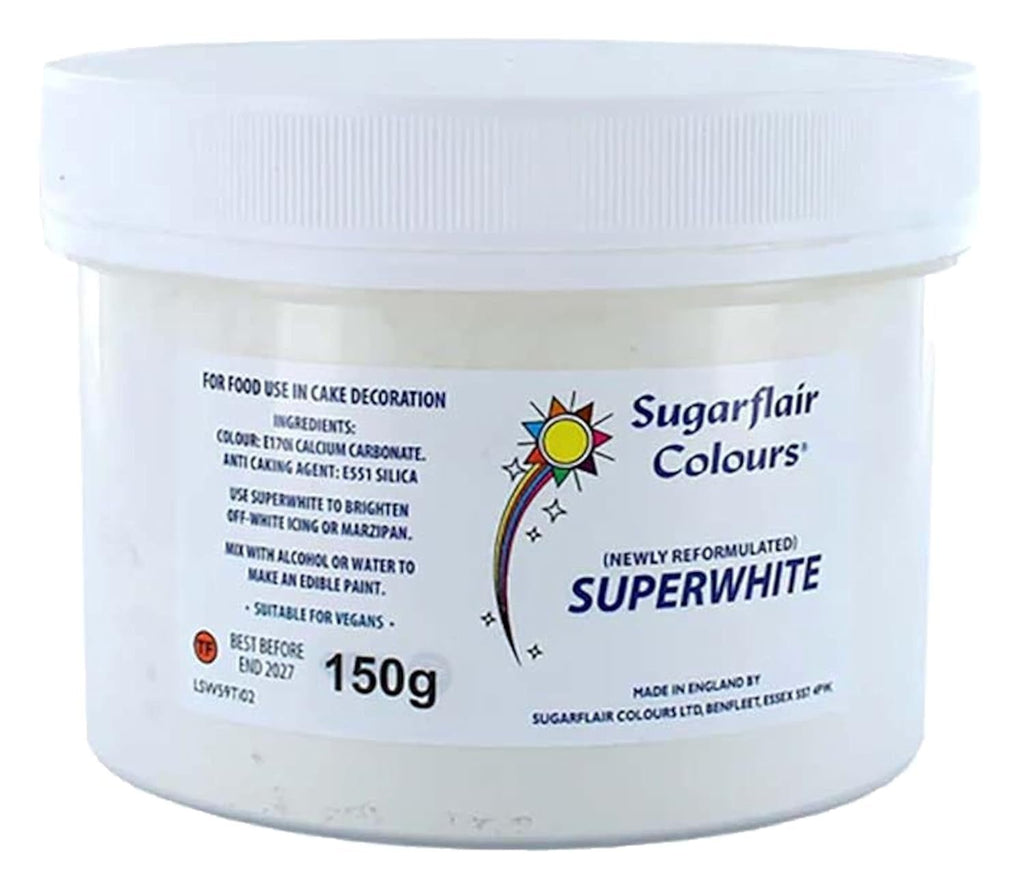 Sugarflair Superwhite Icing Whitener, albitor de glazură pentru glazură regală, colorant alimentar comestibil extra mai alb - 150g Pasta de zahar Naty Shop Default Title