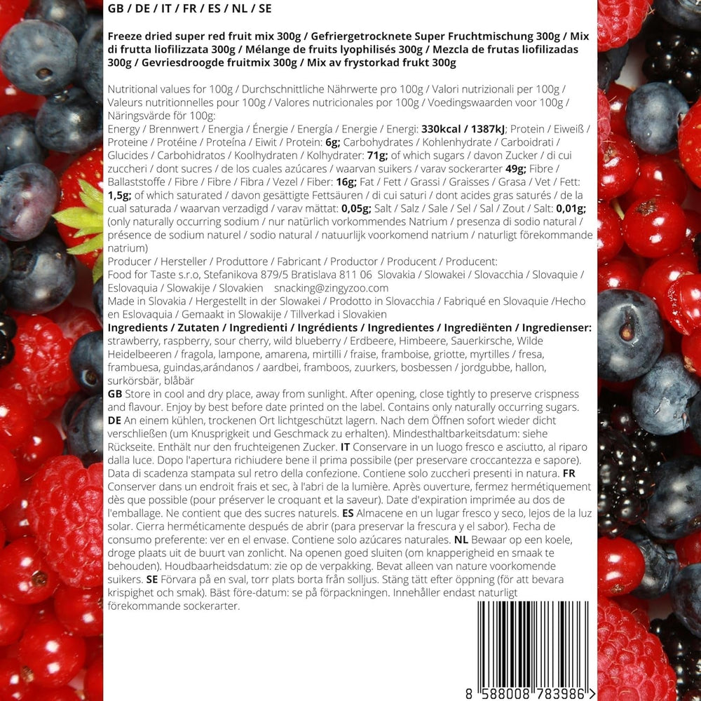 Super Berries Freeze-Dried Fruit Mix | XL 300g Fructe uscate fără zahăr | Fructe uscate | Fructe uscate Freeze-Dried Strawberries Raspberries Blueberries Freeze-Dried ZingyZoo Produse deshidratate Naty Shop