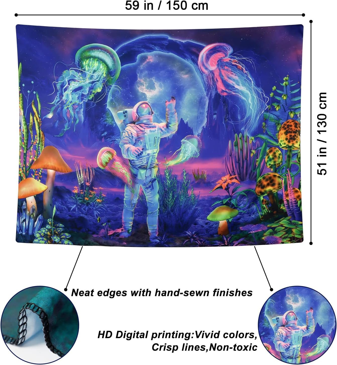 Tapiserie betylifoy black light astronaut reactive plants jellyfish Casa - Accesorii si Decoratiuni Naty Shop