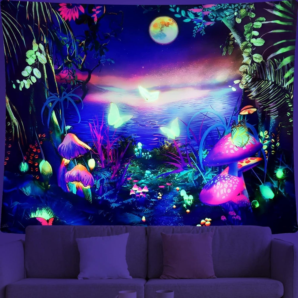 Tapiserie dremisland blacklight mushroom psychedelic reactive galaxy wall Casa - Accesorii si Decoratiuni Naty Shop Luna 150L X 130B Cm
